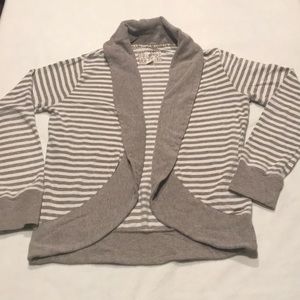 Taupe and white striped cardigan, terry cloth